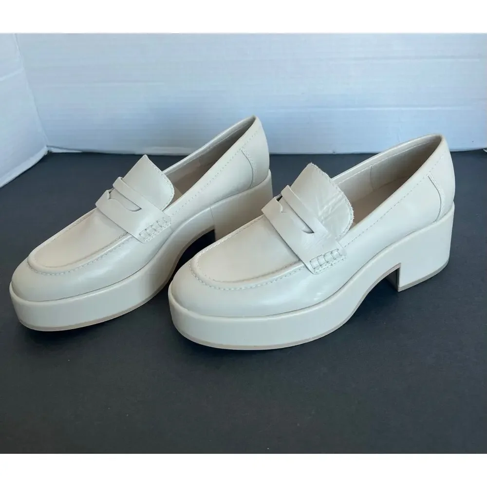 NWT Dolce Vita Yanni Cream Leather Platform‎ Penny Loafer Slip On Shoes Sz 8.5